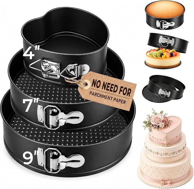 COOLMI Springform Pan Set of 3, 4 Inch Heart & 7/9 Inch Round Cheesecake Pans, Nonstick Cake Pans with Removable Bottom, Leak-Resistant Carbon Steel Bakeware for Baking, Cake Release Knife Included by COOLMI