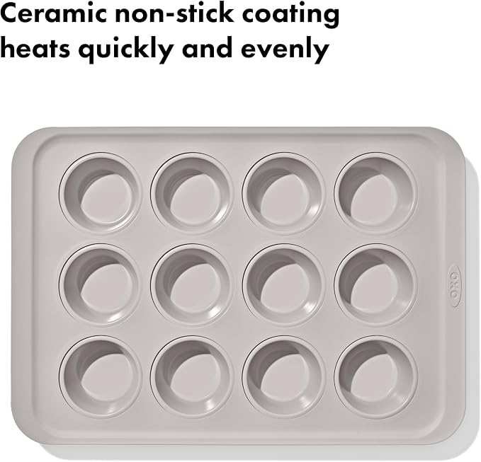 OXO Good Grips Non-Stick Pro Ceramic Coated Metal Bakeware 12 Cup Muffin Pan – Biscuit - Image 4
