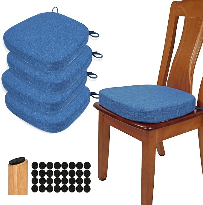 BUYUE Thickened 2.5" Dining Chair Cushions Set of 4, U-Shape High Density Foam Comfortable Chair Pads for Kitchen, Slip Resistant Indoor Seat Cushions (4 PCS, Dark Blue) by BUYUE