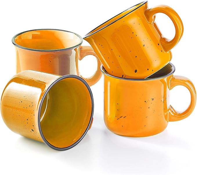 bestone Coffee Mugs Set of 4，16 oz Large Coffee Mugs, Ceramic Mugs with Handles,Salad,Noodles etc Coffee Mugs, Cups for Coffee Cereal Latte ，Microwave & Dishwasher safe，Yellow by BESTONE