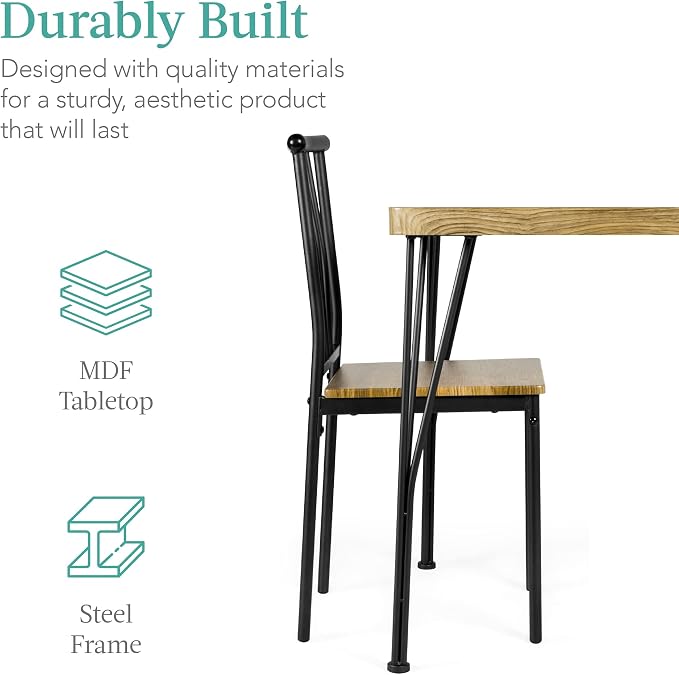 Best Choice Products 5-Piece Metal and Wood Indoor Modern Rectangular Dining Table Furniture Set for Kitchen, Dining Room, Dinette, Breakfast Nook w/ 4 Chairs - Brown - Image 4