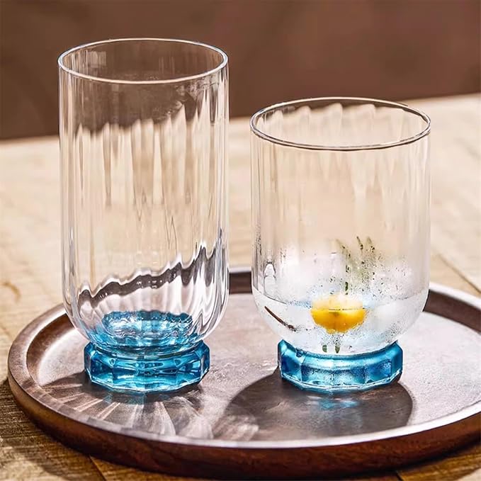 drinking glassware Blue Ribbed Drinking Glass, Dishwasher Safe(Large) - Image 5
