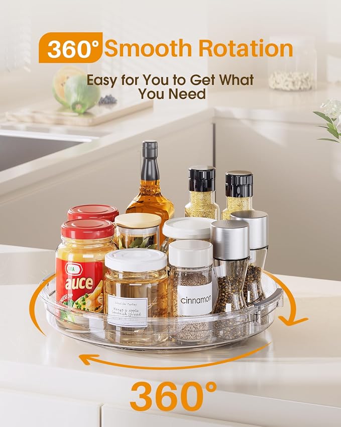 LAMU 2 Pack 10.6in Lazy Susan Organizer Turntable for Cabinet, Clear Lazy Susan for Refrigerator Rotating Organizer for Fridge, Kitchen, Pantry, Countertop, Bathroom, Medicine Cabinet Organizer - Image 6
