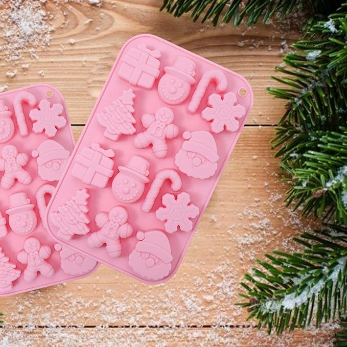 2 Piece Christmas Silicone Molds for Chocolate, Snowman Xmas Tree Hat Santa Claus and Snowflake Shape 3D Chocolate 28-Cavities Candy Moulds for Christmas Day, Holiday Theme Candy Pudding Jelly Making