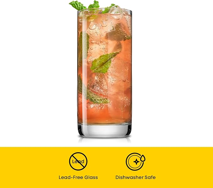 JoyJolt Faye 13oz Highball Glasses, 6pc Tall Glass Sets. Lead-Free Crystal Drinking Glasses. Water Glasses, Mojito Glass Cups, Tom Collins Bar Glassware, and Mixed Drink Cocktail Glass Set - Image 4