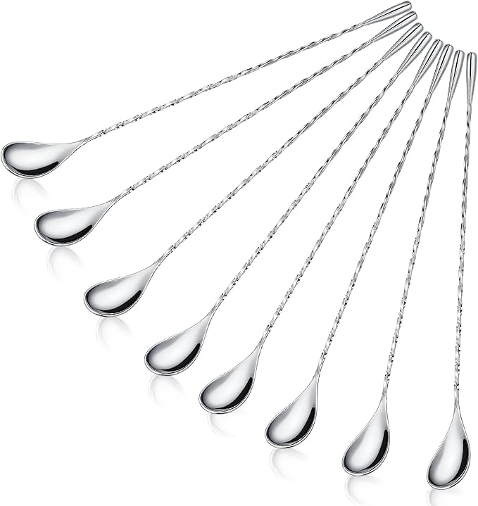 Boao 8 Pcs 12 Inch Cocktail Spoon Coffee Spoons Bar Stirring Spoon Long Handle Stainless Steel Cocktail and Coffee Mixing Tool for Homemade Barista/bartender (Silver)