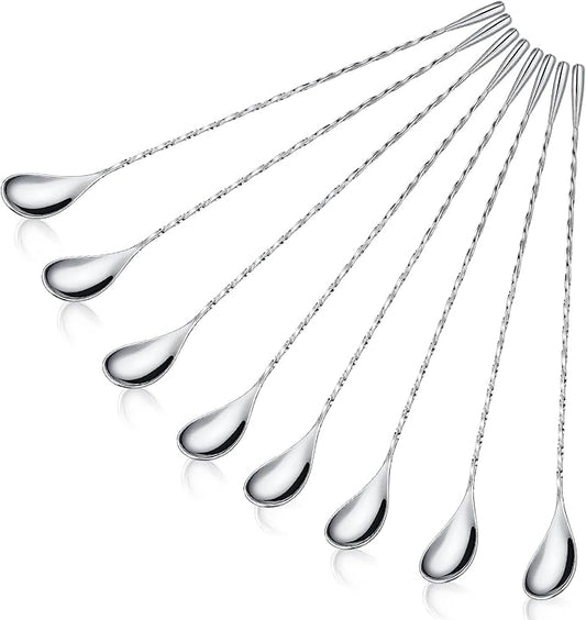 Boao 8 Pcs 12 Inch Cocktail Spoon Coffee Spoons Bar Stirring Spoon Long Handle Stainless Steel Cocktail and Coffee Mixing Tool for Homemade Barista/bartender (Silver)