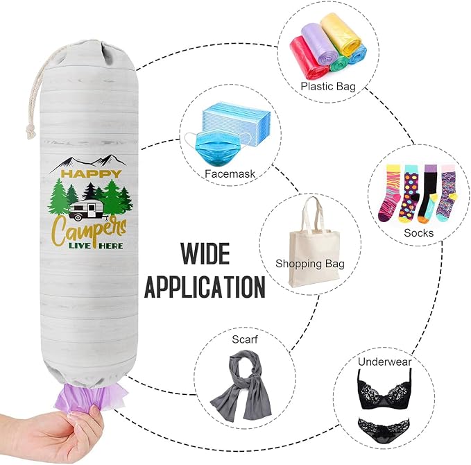 Happy Campers Grocery Bags Holder Organizer, Wall Mount Plastic Bags Storage Container Dispenser, Gift For Family And Friends - Image 4