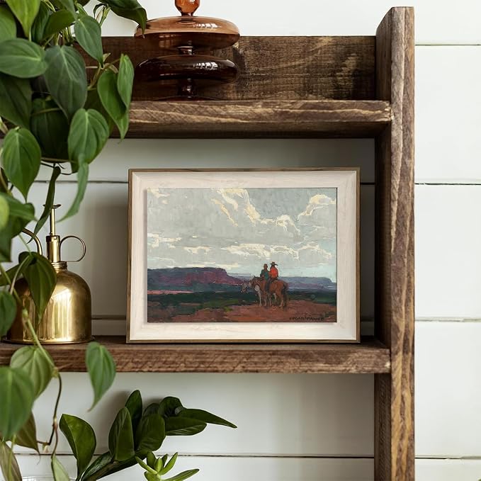 XOCUUI Western Cowboy Unframed Canvas Wall Art Vintage Print Oil Paintings, Horse Rider At Sunset Print Rustic Mountain Landscape Painting, Mid Century Antique Moody Retro Artwork Wall DéCor(8"X10") - Image 6