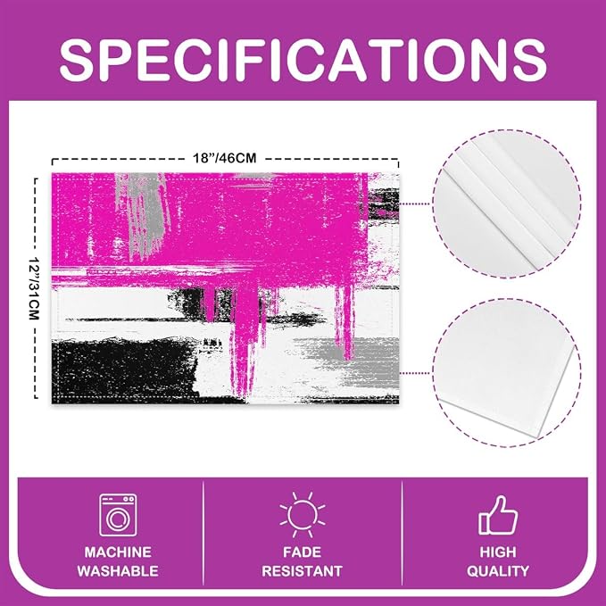 Feelyou Hot Pink White Black Table Place Mats, Geometric Placemats Set of 4 Teens Abstract Modern Art Placemat for Kitchen Dining Table Decor Indoor Outdoor 18"x12" Buffalo Check - Image 4