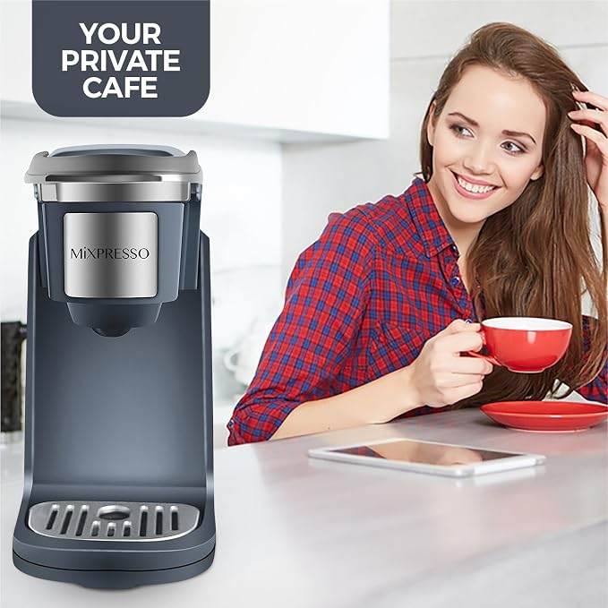Mixpresso Single Serve Coffee Maker K Cup Coffee Maker for K Pods & Grounds | Compact 800W Gray Coffee Machine with 12 Oz Water Tank, Fast Brew & Auto Shut-Off, Small Design for Travel, Office, RV & Dorm - Image 4
