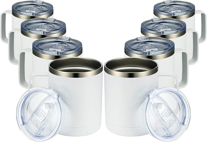 MEWAY 12oz Coffee Mug With Handle 8 Pack Bulk,Stainless Steel Insulated Travel Tumblers With Sliding Lid,Double Wall Vacuum Camping Cup for Hot & Cold Drinks Tea (White,Set of 8) by MEWAY