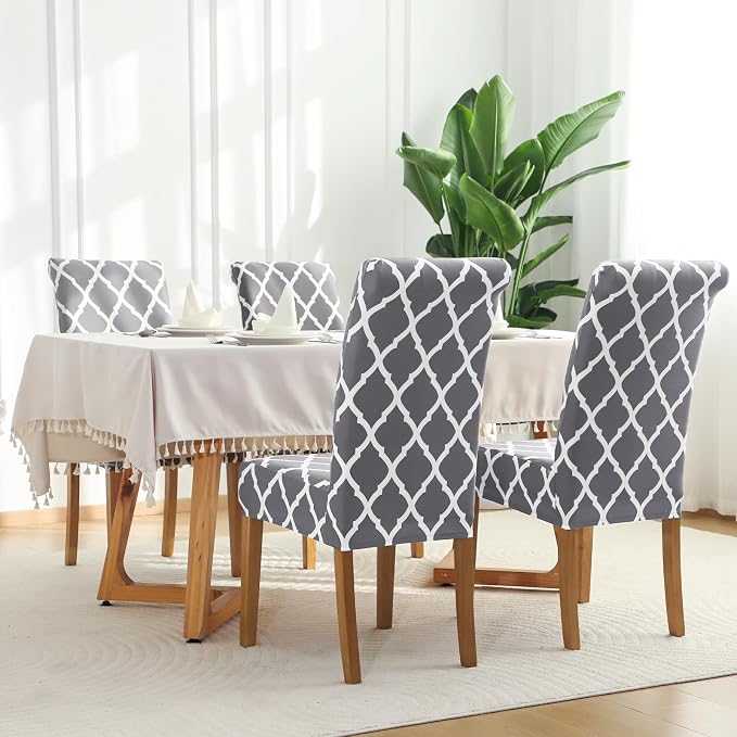 FORCHEER Chair Covers for Dining Chairs Set of 6,Grey and White Stretch Dining Room Chair Cover Kitchen Parsons Chair Slipcovers (Pack of 6, Grey+White) - Image 2