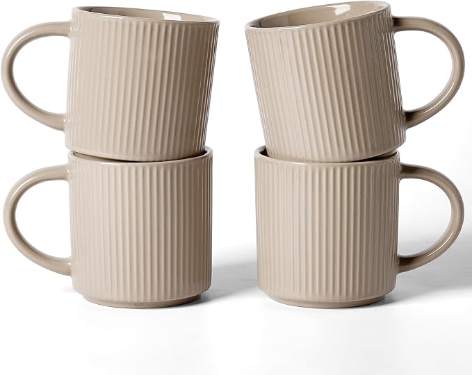 famiware Coffee Mug Set for 4, Star 12 oz Catering Mugs Cup Set with Handle for Coffee, Tea, Cocoa, Milk- Ceramic Stoneware Drinkware Set, Cinnamon Brown by Famiware