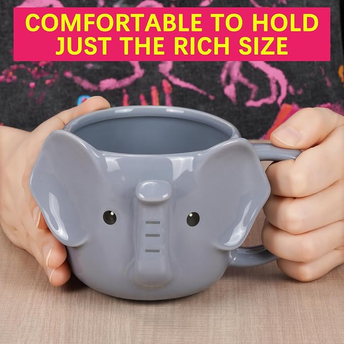Elephant Mug 14 oz Cute Ceramic Coffee Mug 3D Porcelain Tea Mug for Women Kawaii Cup Elephant Gifts Christmas Gifts Housewarming Holiday Birthday Gifts for Women Mom Kids Men and Friend - Image 6
