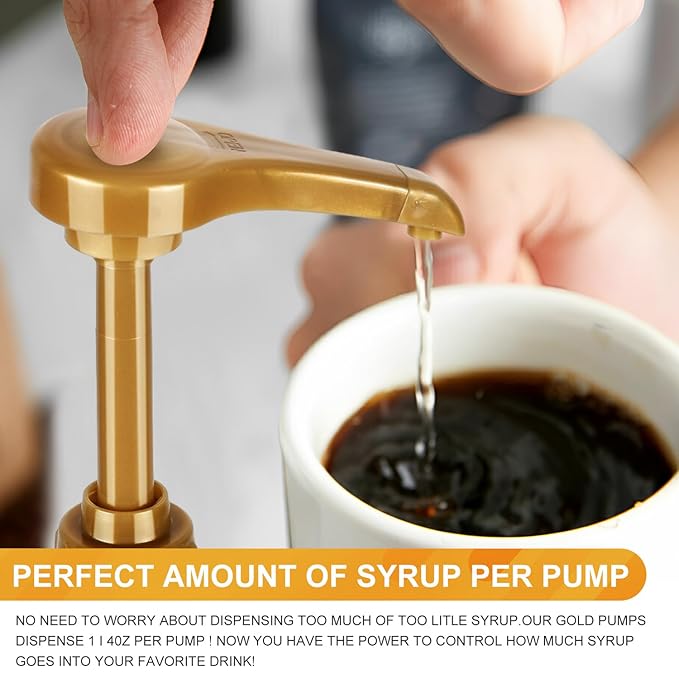 12 Pcs Syrup Pump, Gold Coffee Syrup Pumps with 20 Pcs Red Lid, Coffee Syrups Dispenser for Bottles, Drinks, Dessert, Tea(750 ML 25.4 OZ Bottles)
