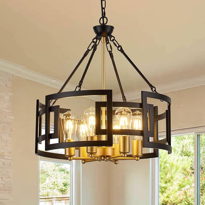 Modern 19.7" Black Gold Chandelier for Dining Room Industrial Vintage Semi Flush Mount 6-Light Round Pendant Ceiling Light Fixture for Kitchen Bedroom Living Room Hallway Entryway Foyer - Image 9