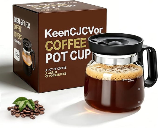 16 Oz Glass Mini Coffee Pot Mug with Spill Proof Lid, Heatproof Clear Coffee Pot Cup, Novelty Coffee Mug for Travel & Office, Ideal for Coffee Lovers (1 Pack) by Unknown