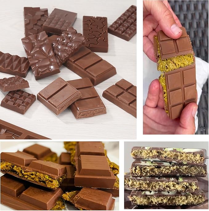 Chocolate Molds, 2Pcs Mini Silicone Chocolate Bar Mold with 100Pcs Bags, Break Apart Non-stick Small Chocolate Candy Bar Molds Wax Melt Molds for Chocolate Bar