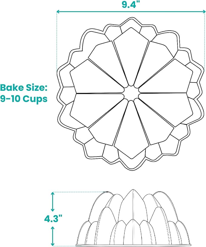 Baker's Secret Fluted Cake Pan, Cake Pans, Novelty Cake Pan, Die Cast Aluminum Cake Pans, 2 Layers Non-stick Coating, Novelty Cake Pan - The Cast Aluminum Collection (Cascade) - Image 2