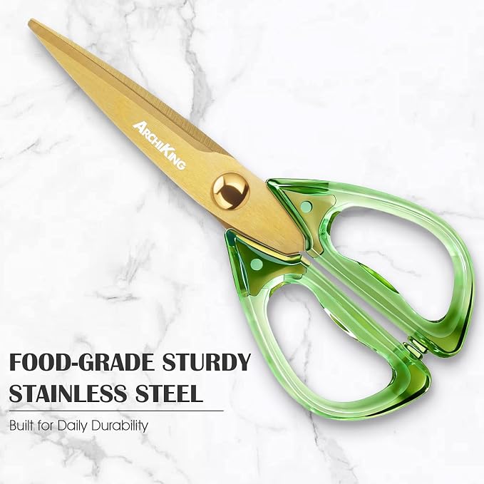 8.0inch Kitchen Shears, Sharp Stainless Steel Meat & Poultry Scissors, Transparent Green Acrylic Handle, All Purpose Utility Cooking Scissors for Kitchen/BBQ/Home/Office - Image 4