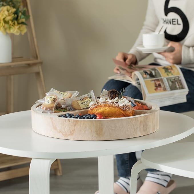 3 Sectional Round Veggie Tray with Lid – Divided Snack Tray for Dining Table, Vegetable Tray Platter, Sectioned Serving Tray for Parties, Kitchen Decoration - Image 5