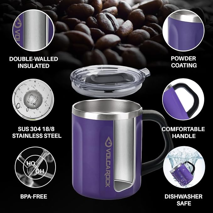 16oz Stainless Steel Togo Coffee Travel Mug, Spill Proof Tea Mug with Handle and Lid, Lightweight and Durable, Great for Office Home and Outdoor Use (Purple) - Image 3