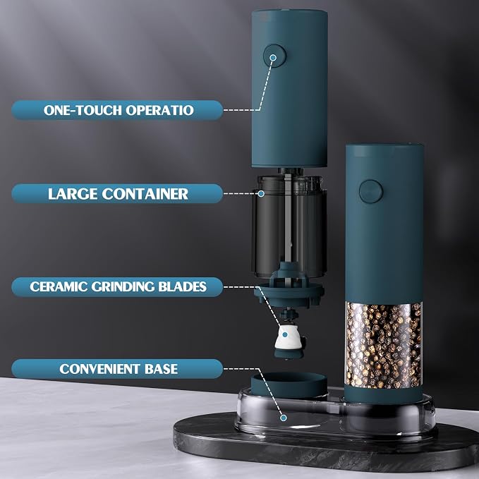 Electric Salt and Pepper Grinder Set Automatic Battery Pepper Mill Shakers Adjustable Coarseness Upgraded Larger Capacity with Led Home and Kitchen Appliances(Teal) - Image 7