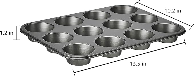 Amazon Basics Nonstick Muffin Pan,Set of 2,Sturdy,Oven Safe,Bakes Evenly,Easy to Clean,12 Cups,Gray,13.9x10.55x1.22,(Pack of 4) - Image 3