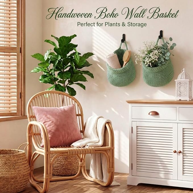 Honeydak Boho Decor Hanging Wall Baskets for Kitchen 3 Pack Teardrop Baskets with Hooks Storage Fruit Onion Vegetable Potato for Home 3 Sizes (Sage Green,Barrel,Cotton Rope) - Image 6