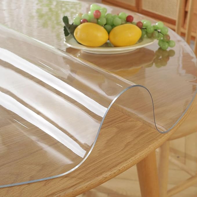 50 Inch Round Clear Dining Table Protector Tablecloth Cover Desk Top Pad Mat for Glass Furniture Study Coffee End Bed Sofa Side Bistro Bar Pub Night Stand Corner Dinner Table Thick Plastic PVC Vinyl by EasyEasyLife