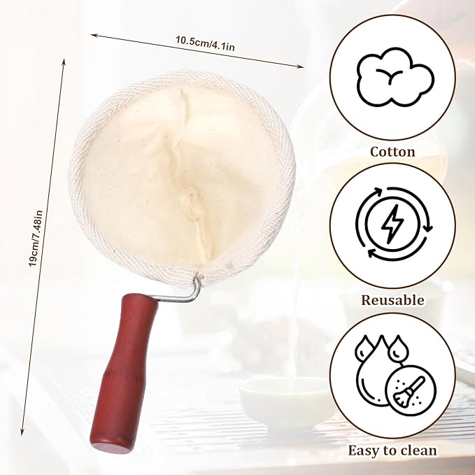 Reusable Cloth Coffee Filter with Wooden Handle Washable Flannel Cloth Coffees Sock Filter More Sense of Ritual Handmade Tea Strainer Clothes Filters Bag for Coffees Lovers Home Office Use