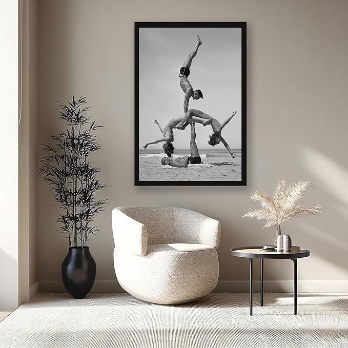 Gymnast Pose, 1930s Beach Fitness Acrobatics Vintage Black And White Photo Poster Canvas Poster Wall Art Decor Print Picture Paintings for Living Room Bedroom Decoration Black Frame 20x30in(50x75cm) - Image 8