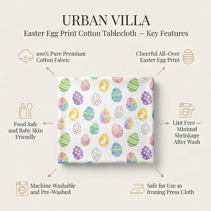 Urban Villa Tablecloth Cotton Rectangle Tabletop 60x102(8-102Seat) Eggprint - Image 2