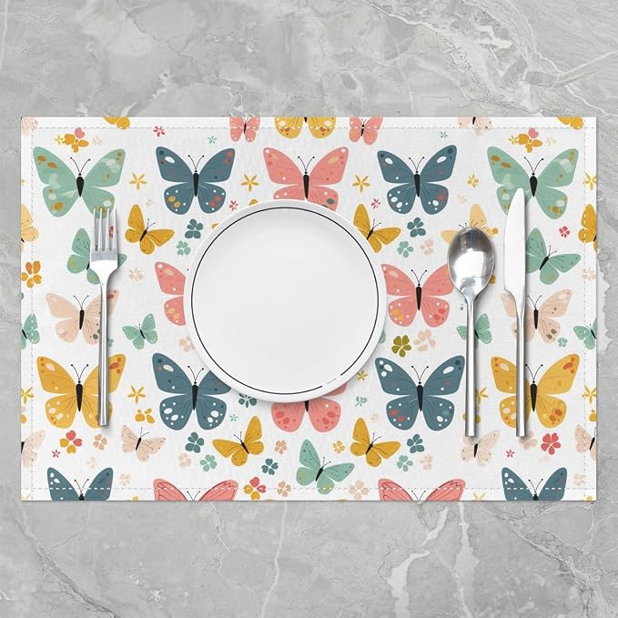 Feelyou Butterfly Table Mats Placemat Butterflies Print Placemats Set of 4 Placemats for Dining Table Indoor Outdoor Kitchen Kitchen Dining Table Butterfly Floral Decor Table Place Mats 12"x18" - Image 2