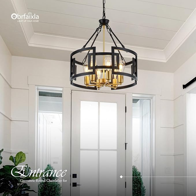 Modern 19.7" Black Gold Chandelier for Dining Room Industrial Vintage Semi Flush Mount 6-Light Round Pendant Ceiling Light Fixture for Kitchen Bedroom Living Room Hallway Entryway Foyer - Image 7