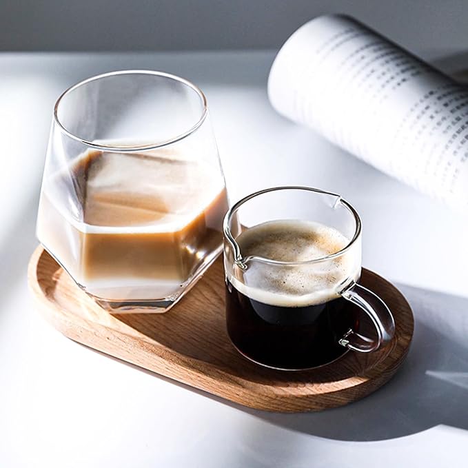 Glass Espresso Cups Set of 2, 4 OZ Double Spouts Cups, Espresso Coffee Bar Espresso Accessories