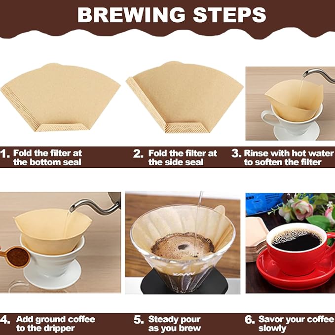 100 Count #4 Cone Coffee Filters Unbleached Natural Paper, 8-12 Cup Size 4 Coffee Filter, Durable, Eco-Friendly, Easy Fit, No Clogging, Smooth Flow, Compatible With Most Drip Machines