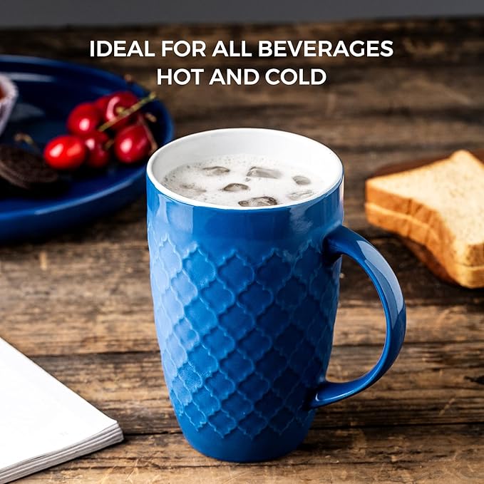 AmorArc Extra Large Coffee Mugs Set of 6, 20oz Ceramic Tall Coffee Mugs Set with Textured Geometric Patterns for Latte/Tea/Beer/Hot Cocoa, Dishwasher & Microwave Safe, Blue - Image 5