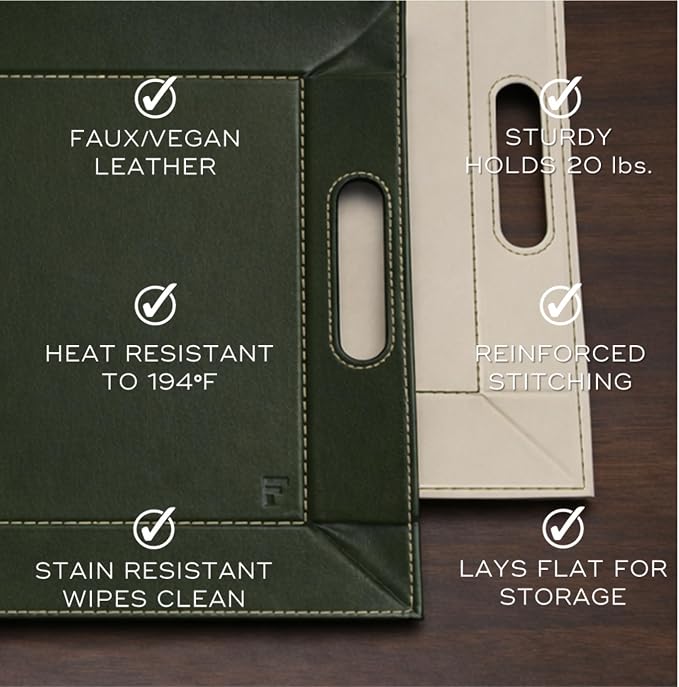 FREEFORM PLACEsMAT 2-in-1 Faux Leather Placemat & Serving Tray | Reversible Design, Lays Flat & Easy to Clean | Ottoman Food Tray, Perfect Housewarming Gift, 18” x 14” (Olive Green & Ivory, Single) - Image 6