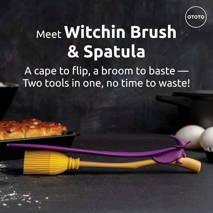 OTOTO Spatula and Pastry Brush - Silicone Heat Resistant and Basting Brush, Cooking and Baking Spatula, Spooky Witchy Gifts, Gothic Kitchen Halloween Gifts, Unique Kitchen Gadgets (Witchin) - Image 2