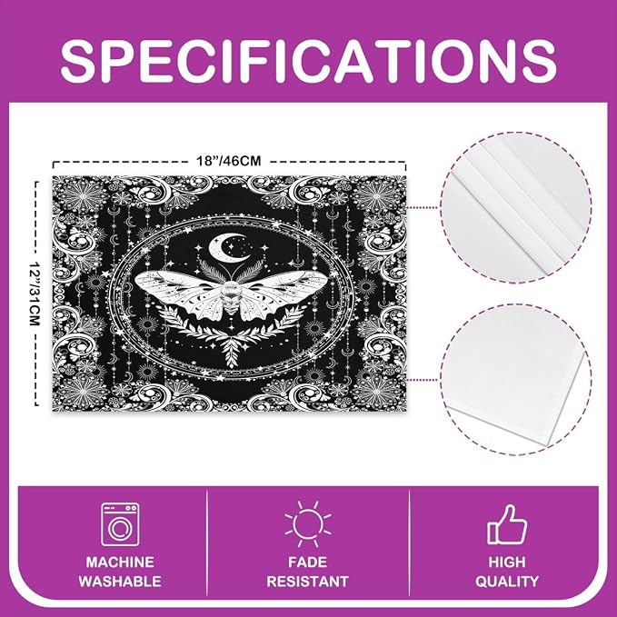 Feelyou Boho Moth Table Place Mats, Set Sun Moon Placemats Set of 4 Boho Exotic Moth Placemat for Kitchen Dining Table Decor Indoor Outdoor for Women Men Bohemian Galaxy Butterfly 18"x12" - Image 4