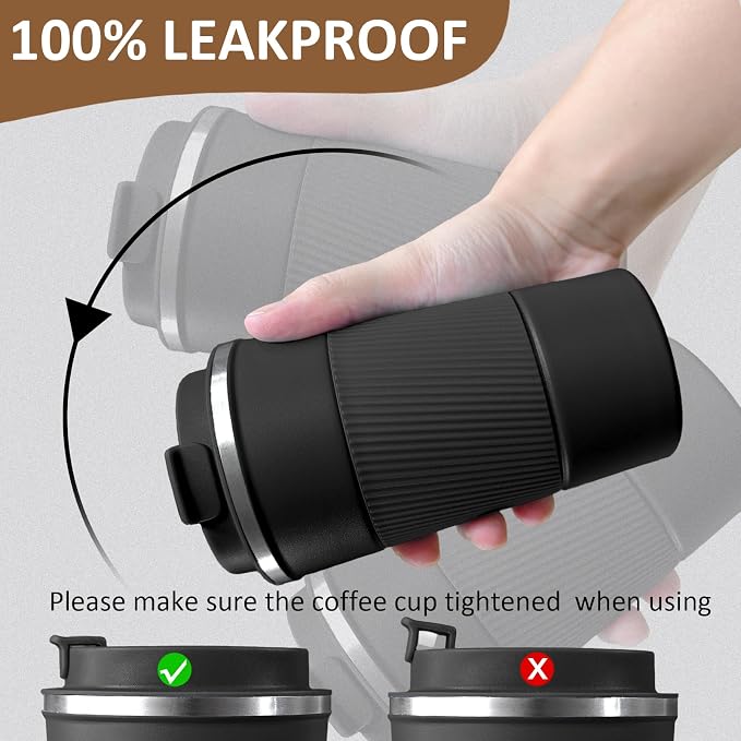 4 Pack Insulated Coffee Mug with Lid 12oz Travel Coffee Tumbler Stainless Steel Reusable Coffee Cups Thermal Coffee Mug for Hot and Iced Cold Drinks, Black - Image 4