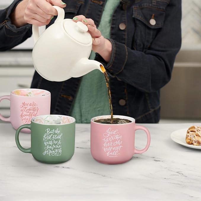 Christian Art Gifts Inspiring Ceramic Coffee Mug for Women: Lord Stood with Me Bible Verse, Microwave & Dishwasher Safe Novelty Cup, Sturdy Handle, Encouraging Gift for Women, Green Floral, 14 oz. - Image 5