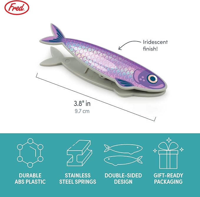 Genuine Fred FISH 'N CLIPS Sardine Bag Clips, Set of 4 Food Storage Clips, Iridescent Finish, Double-Sided, Durable Plastic and Stainless Steel Springs, Fun Kitchen Accessories and Great Gift - Image 2