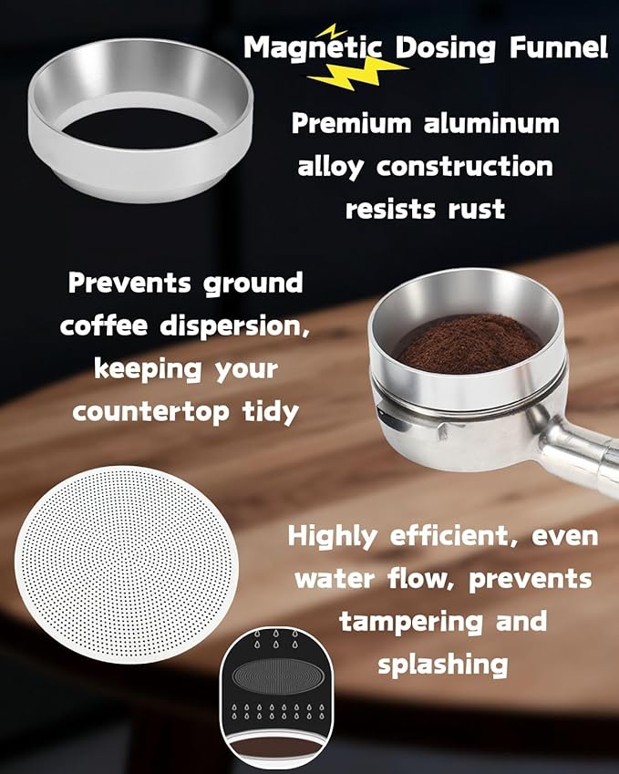 Espresso Tamper 51/53/58mm Magnetic WDT Tool 2 in 1 Accessories, Barista Coffee Tamper Kit with Distribution Tool Dosing Funnel Puck Screen, Stainless Steel Flat Base (51mm)