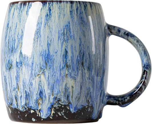 Unique Reactive Glaze Ceramic Coffee Mug - 14 oz Large Coffee Cup with Ergonomic Handle, Deep Sea Blue Mug for Coffee, Tea, Milk - Perfect Birthday & Housewarming Gift for Friends, Women, Men by XIYUANJI