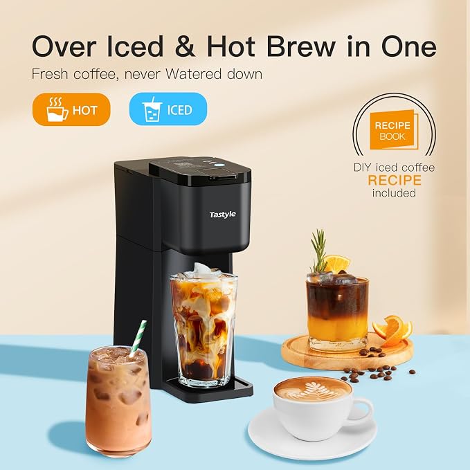 Tastyle Mini Single Serve Hot and Iced Coffee Maker for K Cup and Ground | 6 to14 Oz Brew Sizes, with Recipe Book, for Home, Travel, RV, Office and Dorm, 120V, K310IC, 2.0 version, Classic Black - Image 3