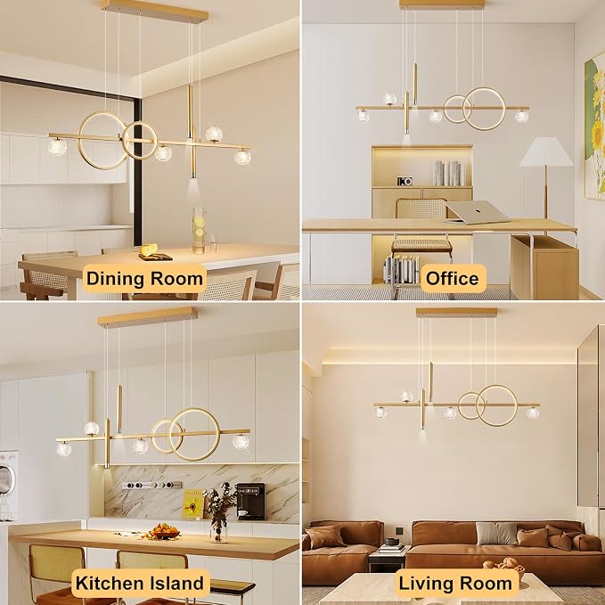ORANOOR LED Gold Chandeliers, 47in Dimmable Modern Chandelier Pendant Light | Linear Ring Globe Pendant Lights Fixtures Gold Dining Room Light Fixture Ceiling Hanging for Kitchen Island Dining Room - Image 8