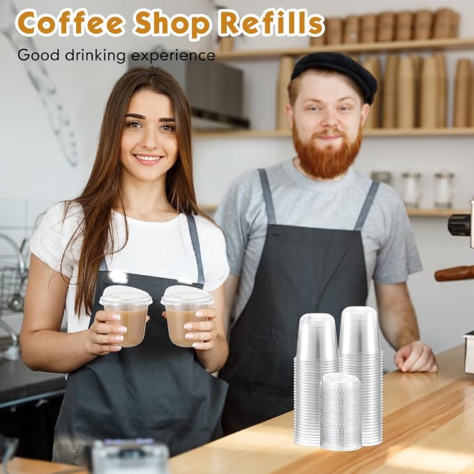 Ziliny 50 Sets Clear Plastic Coffee Cups with Sip Lids, Disposable Plastic PET Crystal Cups for Iced Coffee, Smoothie, Cold Beverage, Drink Shops and Party Catering (Clear,10 oz) - Image 6